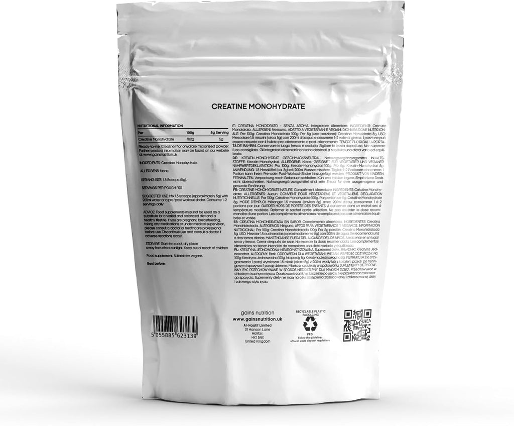 GN Creatine Powder | 500G High Strength Creatine Monohydrate Powder - 5G per Serving | Unflavoured Filler Free Creatine-Monohydrate | Non-Gmo & Gluten Free