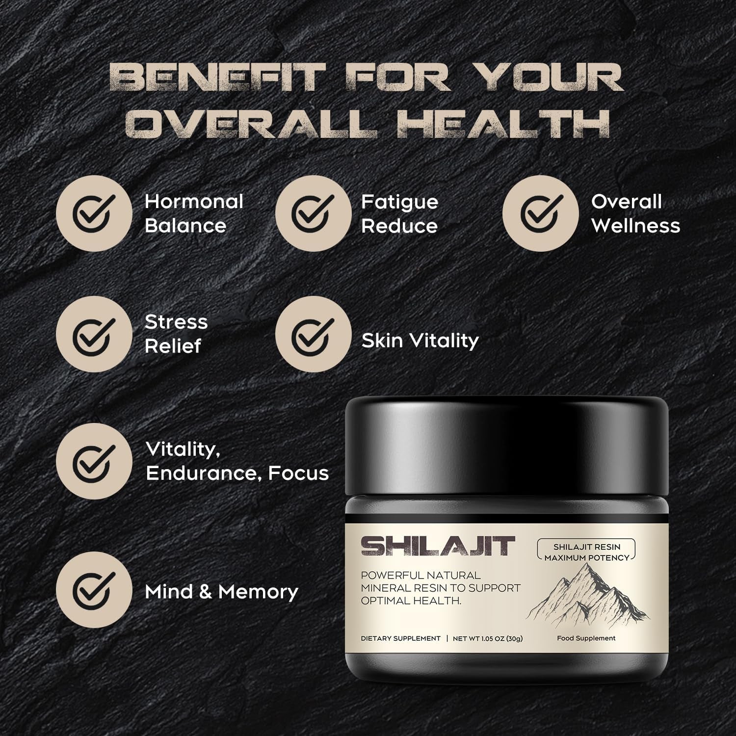 Shilajit Resin,  Pure Himalayan Shilajit Resin 600Mg with 85+ Trace Minerals Complex Beverage for Energy Support, 30 Grams a Box for Suggust 2 Months